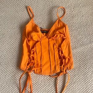 PrettyLittleThing Orange Lace-Up Camisole